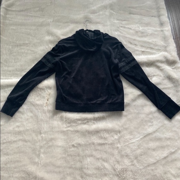 Women's Black Velour Hoodie Sweater - Picture 3 of 5